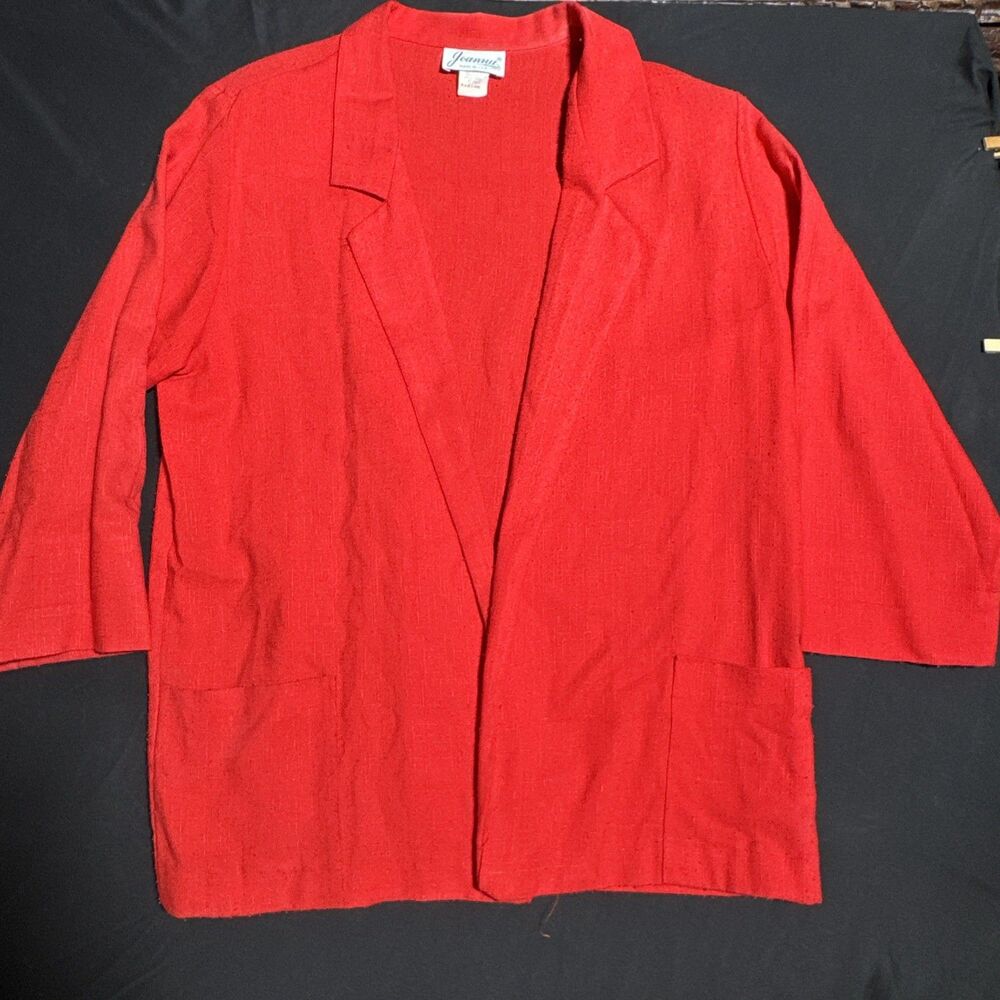 Joanna Sz Medium Unlined Open Blazer 3/4 Sleeve Linen Look Red Vintage